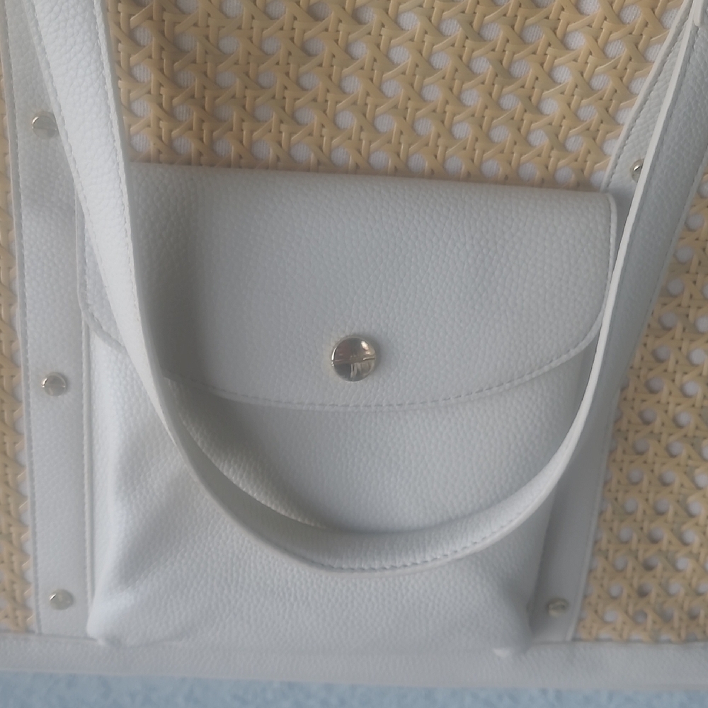 Rachel Zoe Woven Straw Tote White Tan Beach Bag w/ Wallet Large - Picture 8 of 16